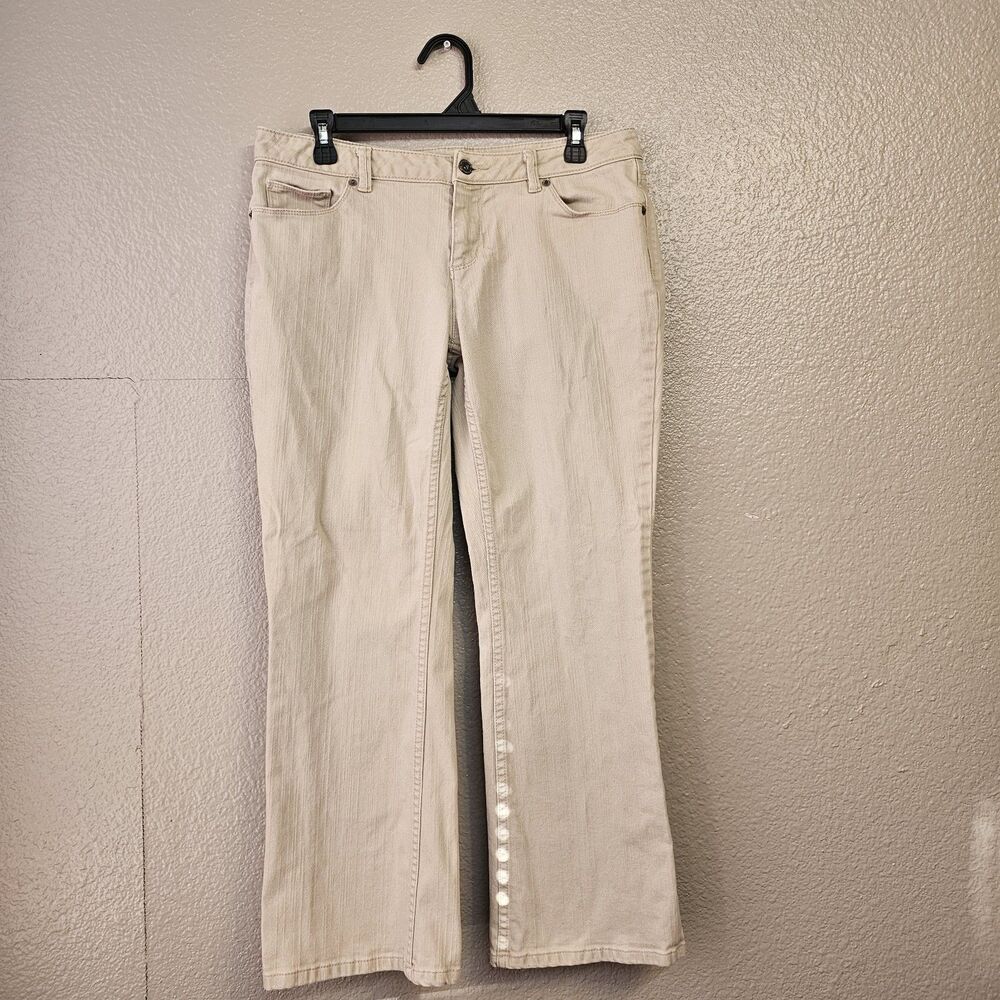 Liz Claiborne Khaki Corduroy Like Flare Jeans Patch Pockets Sz 10P Retro Z605
